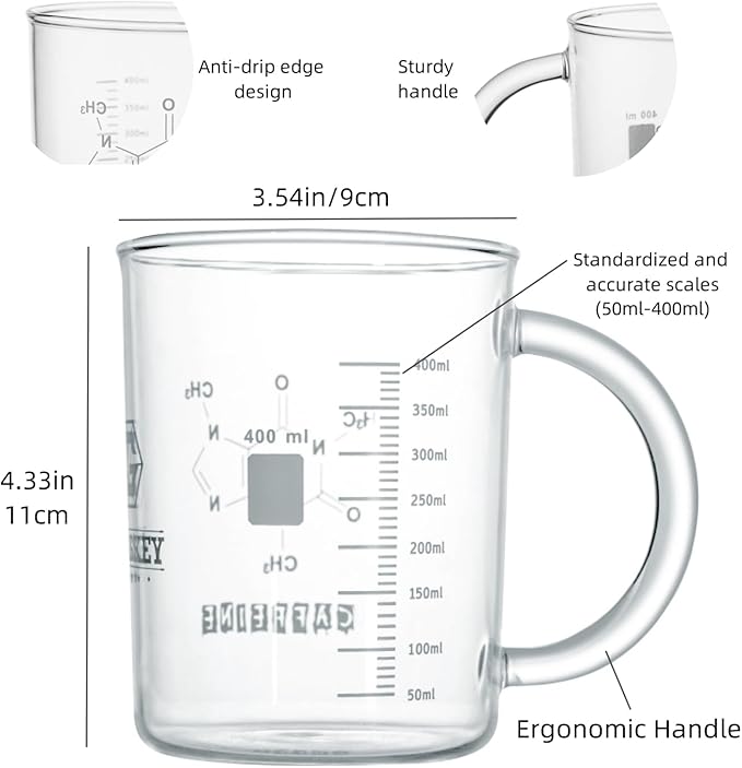 GLASKEY Caffeine Beaker Mug,16 oz Anti-Dripping Borosilicate Caffeine Mug,Cool Coffee Mugs with Handle,Chemistry Mug,Novelty Chemistry Science Teacher Gifts for Women Men