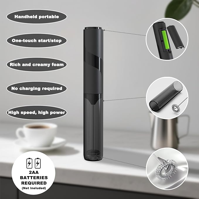 Handheld Milk Frother with Cover- 15-Second Silent Drink Mixer, Travel-Ready with ABS Sleeve, Battery-Powered for Coffee, Matcha & Shakes (With Cover) (With Cover)