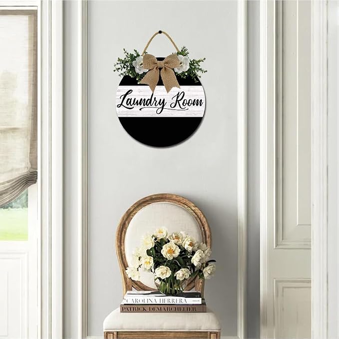 Laundry Room Decor Farmhouse Round Wooden Rustic Laundry Room Door Sign for Home Laundry Decor Wash Room Wall Art 11inch - Image 2