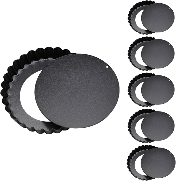 6 Pcs Mini Tart Pans, 3.9 in Egg Tart Molds Set, Carbon Steel Quiche Pans with Removable Bottom, Fluted Design for Tart, Pie, Quiche Baking by Unknown
