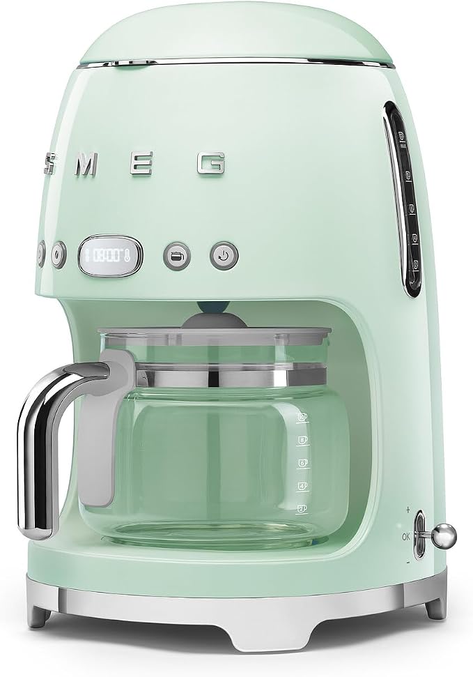 Smeg 50's Retro Style Aesthetic Drip Coffee Machine with 10 Cup Glass Carafe, Auto Start Feature, Keep Warm Plate, and Two Coffee Strength Settings (Pastel Green) - Image 2