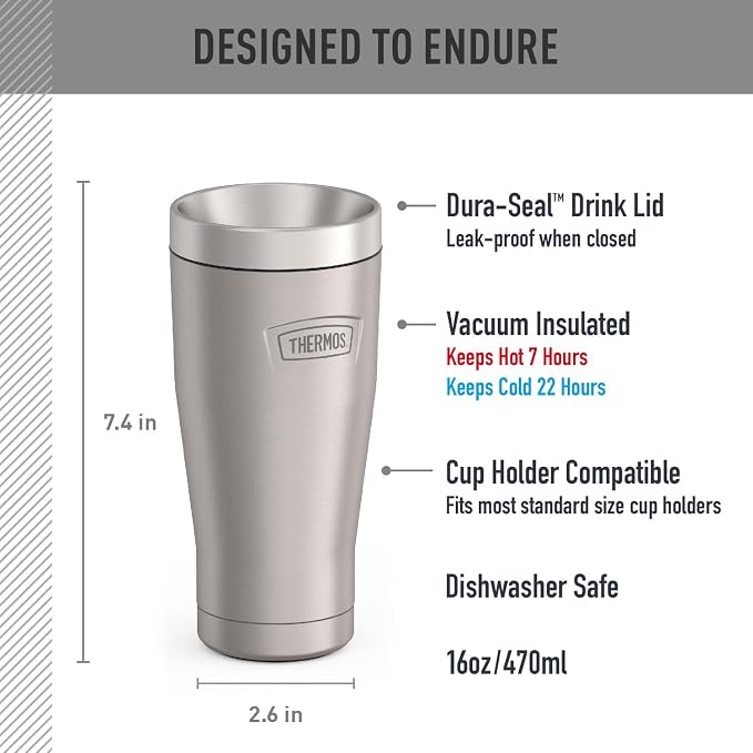 THERMOS ICON SERIES, Stainless Steel Tumbler, Matte Stainless_Steel, 16 oz (Pack of 4) - Image 2