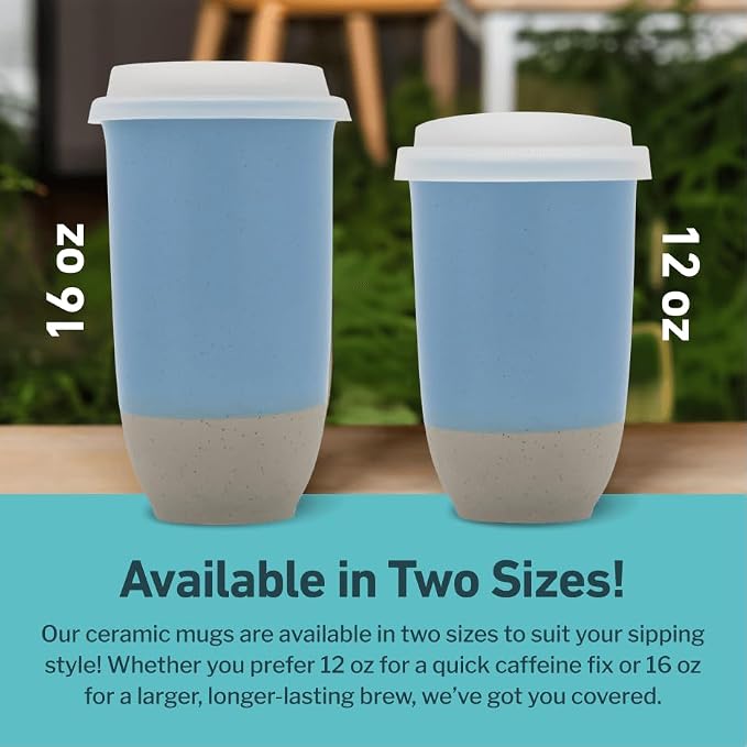 NOVA CERAMICS Travel Mug - Ceramic Coffee Mug With Lid – Microwave & Dishwasher Safe Coffee White & Grey Tumbler - Fits In Cup Holder – 16oz – Coastal Drift - Image 5