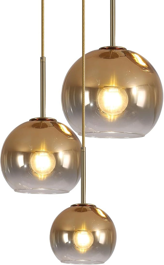 KCO Lighting Gold Cluster Pendant 3-Light Large Glass Pendant Lights Kitchen Island Bubble Globe Chandelier Mid Century Modern Hanging Light by KCOLighting