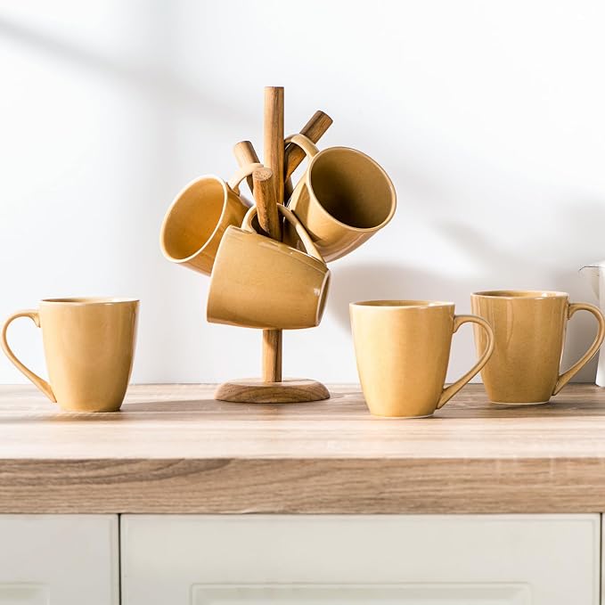 vicrays Coffee Mug Set, 12 Ounce, Set of 6, Ceramic Mug for Men, Women, Unique Glazed Mugs with Handle for Coffee, Tea, Milk, Cocoa, Cereal(Yellow) - Image 4