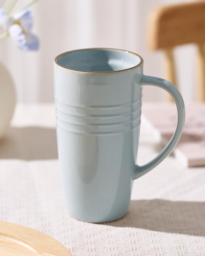 famiware Jupiter Large Coffee Mug, 20oz Coffee Mug with Lid, Ceramic Cup with Handle for Latte, Tea, Cocoa, Milk, Home & Office, Microwave and Dishwasher Safe, Light Blue - Image 7