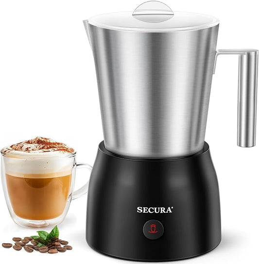 Secura 17oz Electric Milk Frother and Steamer, Stainless Steel Detachable Milk Jug, 4-in-1 Hot & Cold Foam Maker for Latte, Cappuccino & Hot Chocolate, BPA & Teflon-Free, Dishwasher Safe