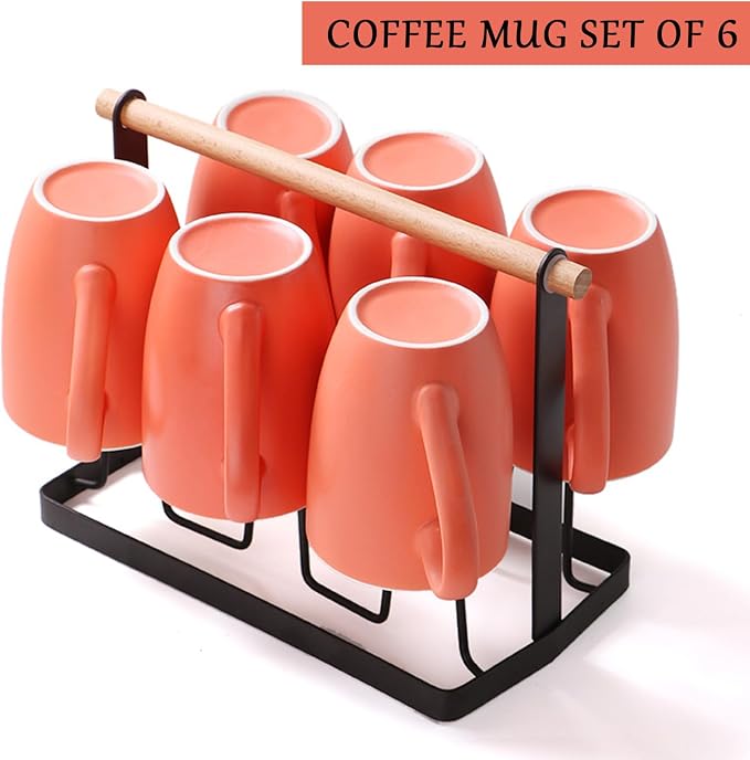 Coffee Mugs Set of 6, 12oz Ceramic Coffee Mugs with Handle, Matte Porcelain Orange Coffee Mug for Latte, Tea, Cocoa, Cappuccino, Cups for Women Men for Home Restaurant Mug (Orange) - Image 7