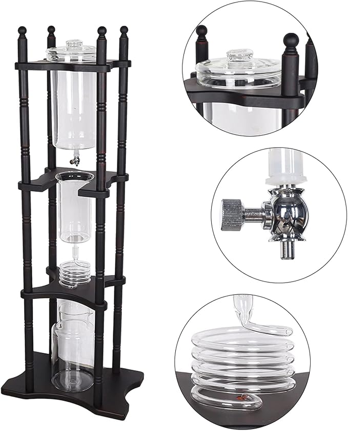 Cold Brew Maker Tower Iced Coffee Maker 2500ml Vertical Japanese Style Glass Container and Wood Stand 25 Cups With Slow Drip Technology and Bamboo Straight Frame for Home Office Drip Coffee Maker