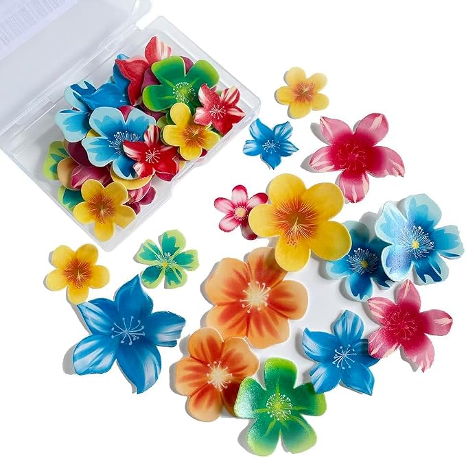 Set of 50 Edible Flowers for Cake Decoration Christmas Wedding Birthday Cake Cocktail Mixed Size & Colour by Unknown