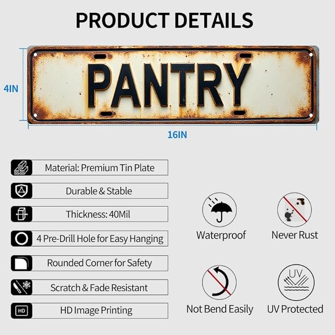 Wall Art 16 * 4 Inch Tin Signs “PANTRY” Kitchen Storage Decor Vintage Wall Art - Image 3