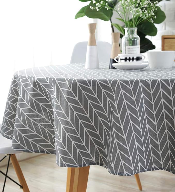 meioro Grey Farmhouse Table Cloth Round Cotton Linen Nordic Twill Tablecloths Wrinkle Free Fabric Arrow Stripe Table Cloths Rustic Cover for Kitchen Dining Party Outdoor Picnic(Round 60 Inch) - Image 5
