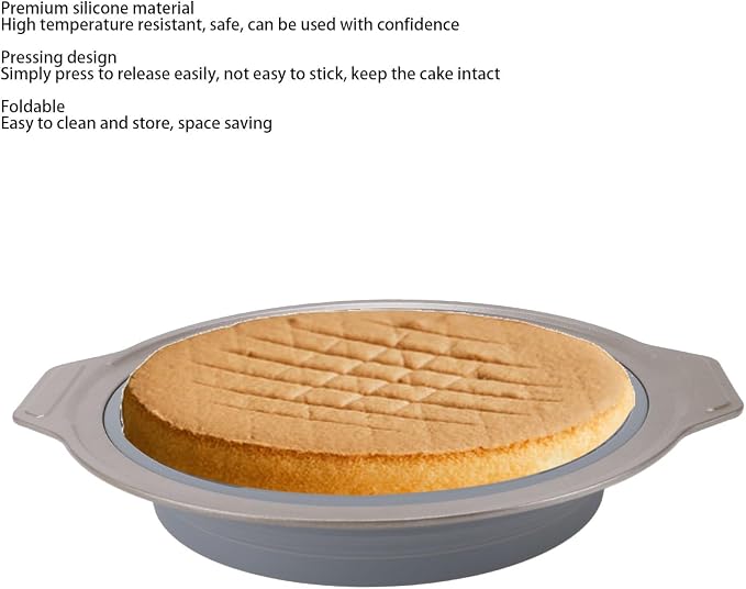Cake Baking Pan, Silicone Cake Pan Foldable Press Type Quick Release Round Baking Pan for Layer Cake Cheese Cake Chiffon Cake (Gray) - Image 5