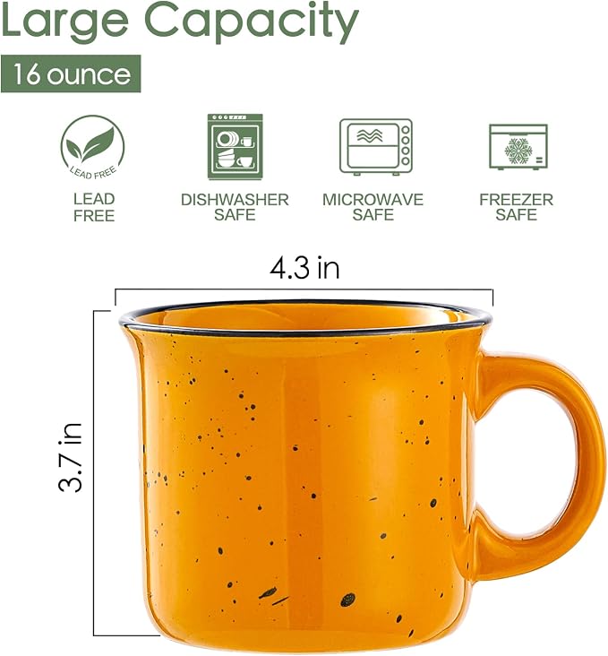 bestone Coffee Mugs Set of 4，16 oz Large Coffee Mugs, Ceramic Mugs with Handles,Salad,Noodles etc Coffee Mugs, Cups for Coffee Cereal Latte ，Microwave & Dishwasher safe，Yellow - Image 2