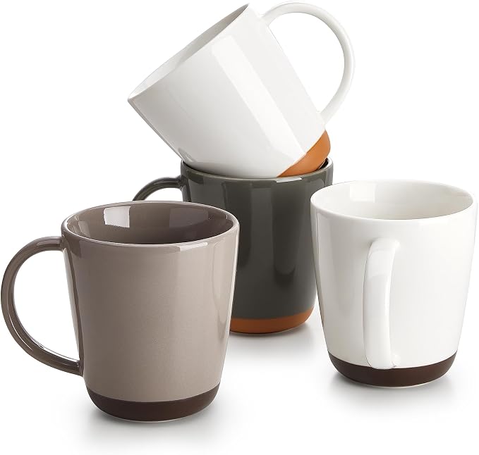 Sweese Porcelain Coffee Mugs Set of 4-16 Ounce -Microwavable, Coffee Cups for Latte, Hot Tea, Cappuccino, Mocha, Cocoa with Big Handle, Urban Neutrals by Sweese