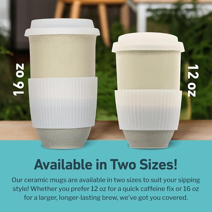 NOVA CERAMICS Travel Mug - Ceramic Coffee Mug With Lid – Microwave & Dishwasher Safe Coffee White & Grey Tumbler - Gifts For Women Men Him Her – 16oz – Mist - Image 5