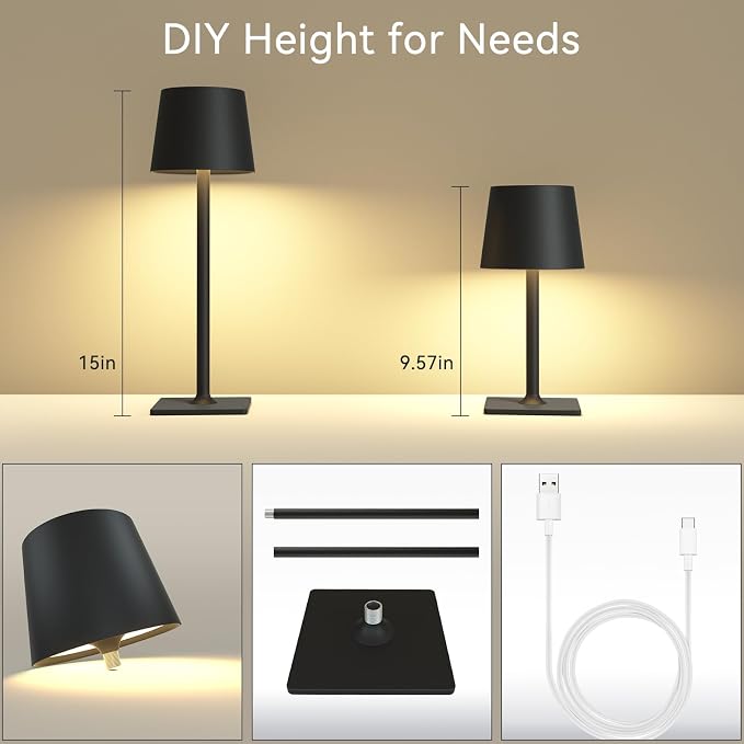 Yogaret 2 Pack Rechargeable Table Lamps,Cordless Lamp with 6000mAh Battery Operated, Portable Indoor/Outdoor Table Lamp for Patio Restaurant Home Dinner Dining Kitchen,Waterproof & Wireless | Portable table lights set of 2 wireless battery operated lam... - Image 3