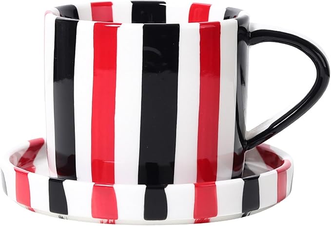 Espresso Cups Ceramic Coffee Mug Series European Striped Dot Coffee Cup And Saucer Mug Cake Plate Afternoon Tea Set Tea Cup And Saucer,Redblack by CACXKEP