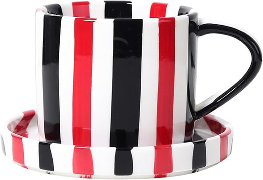 Espresso Cups Ceramic Coffee Mug Series European Striped Dot Coffee Cup And Saucer Mug Cake Plate Afternoon Tea Set Tea Cup And Saucer,Redblack by CACXKEP