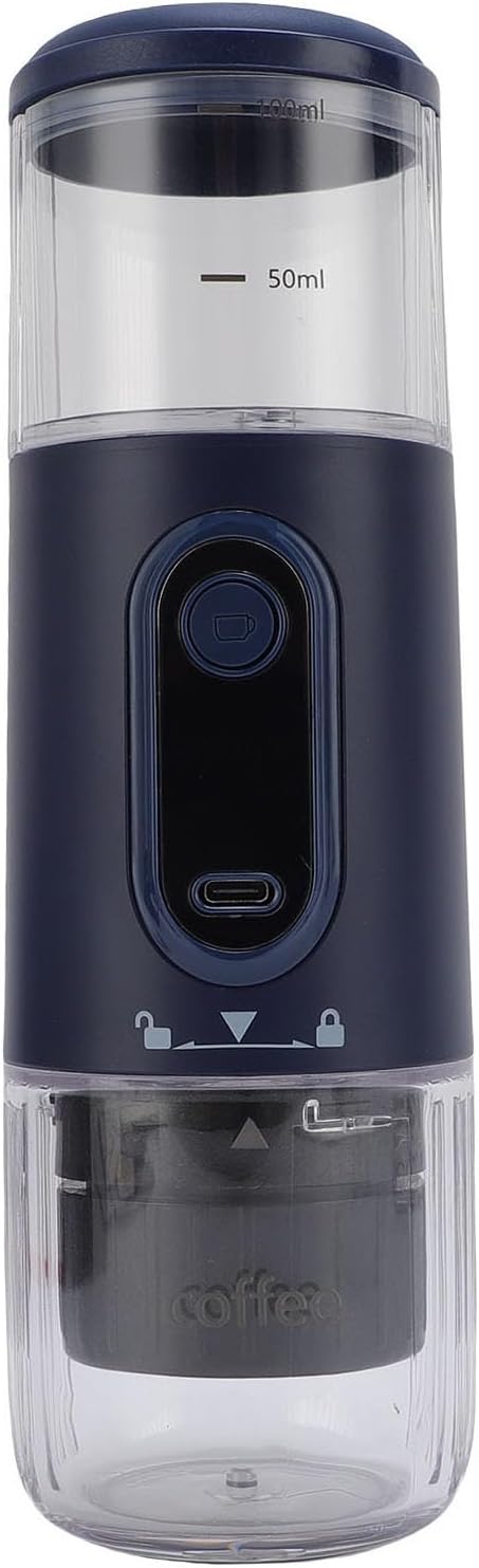 GOTOTOP Portable Coffee Machine, ABS Travel Coffee Maker with 2500mAh Rechargeable Battery, Capsule and Ground Compatible, 100ml for Camping Hiking Car Office (Navy Blue) by GOTOTOP