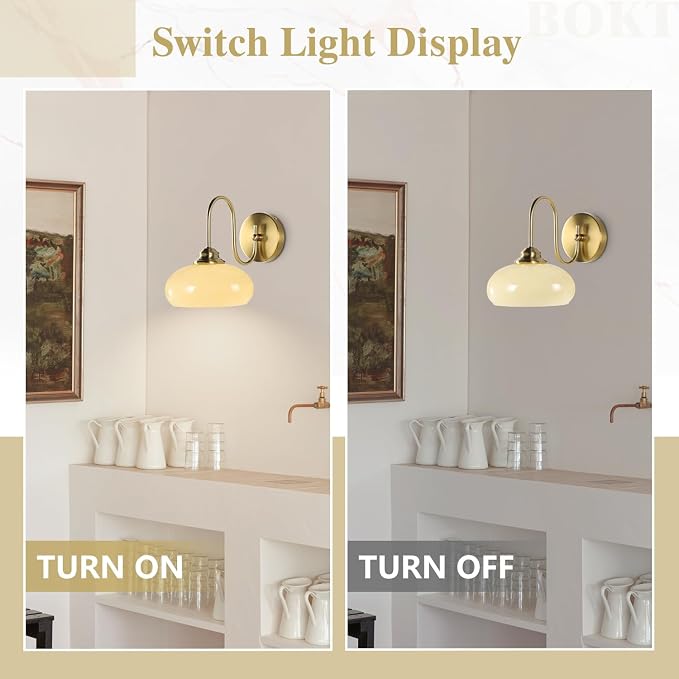 7.9" Yellow Glass Wall Sconce Mid Century Modern Kitchen Globe Wall Lamp Elegant Brushed Brass Wall Light Fixture Hardwired for Living Room, Bedroom, Bathroom - Image 5