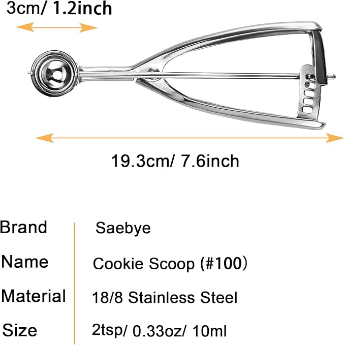 2 teaspoon Cookie Scoop, Size #100/2 tsp, Melon Baller Scoop, 1.18 inch/ 30 MM Ball, 18/8 Stainless Steel Mini Ice Cream Scoop, Secondary Polishing