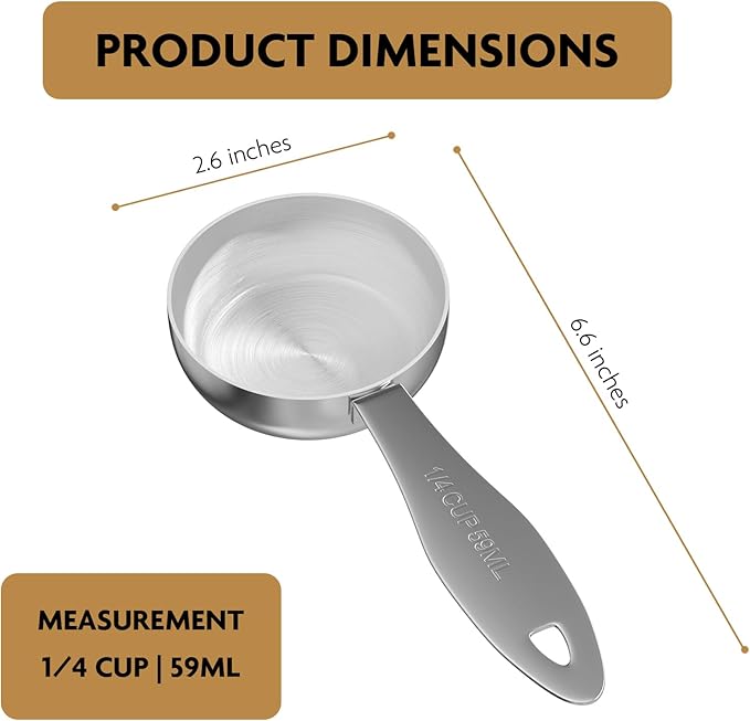 2PCS 1/4Cup(59ml) Stainless Steel Measuring Cup, Heavy-duty Single Metal Scoop for Wet and Dry Ingredients, Great Kitchen Gadgets for Cooking