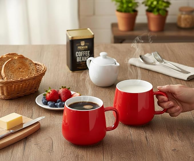 Teocera Coffee Mugs Set of 6-12oz Chip-Resistant Ceramic Cups with Ergonomic Handle | Dishwasher & Microwave Safe Red Mugs | Keeps Beverage Hot, Perfect for Family Kitchen & Holiday Gifts - Image 6