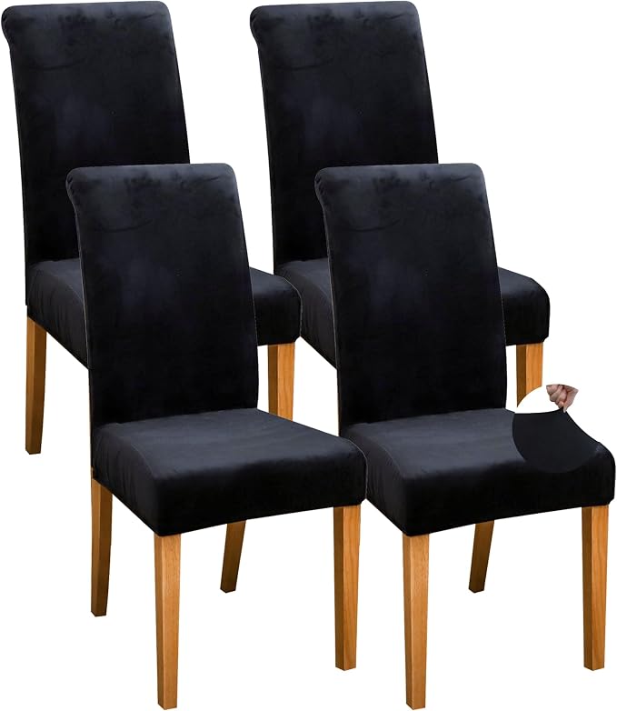 FORCHEER Velvet Chair Covers for Dining Chairs 4 Pack Black Stretch Kitchen Chair Slipcovers Washable Removable by FORCHEER