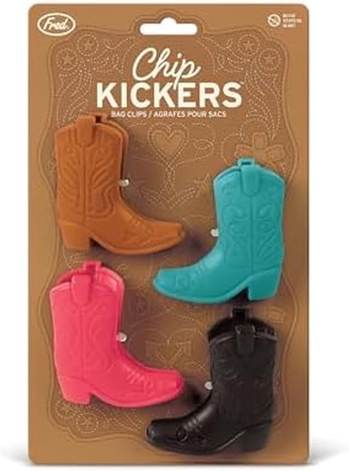 Genuine Fred CHIP KICKERS, Cowboy Boot Bag Clips, Set of 4, Western Themed, Durable Food Storage Clips, Keeps Food Fresh, Fun Kitchen Accessories by GenuineFred