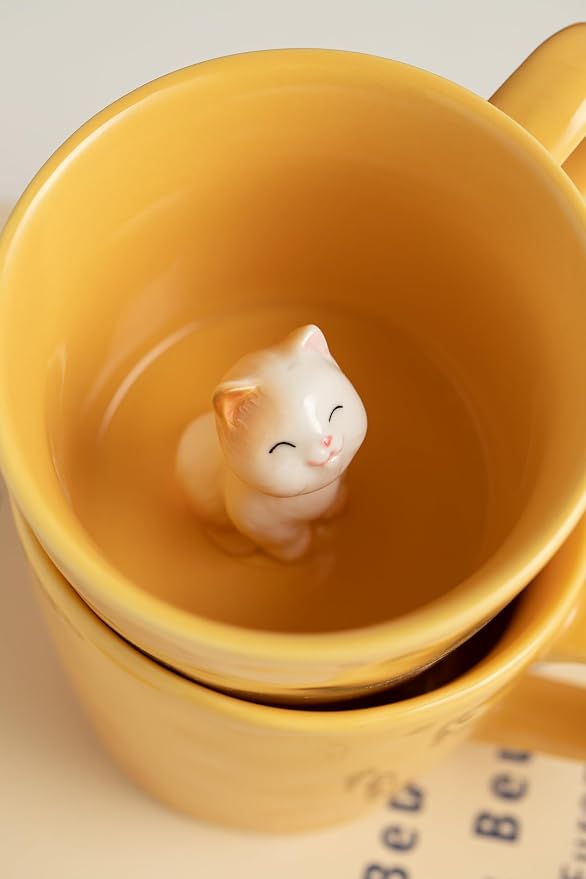 DIHOclub Cat Coffee Cup Hidden Ceramic Animal Inside Mug,Cute Cartoon Handmade Figurine Mugs,Holiday and Birthday Gift for Coffee Milk Tea Lovers,12 Oz(yellow) - Image 6
