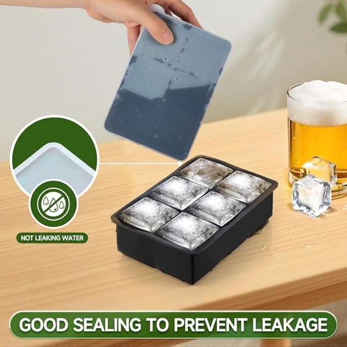 Silicone Ice Cube Tray, Easy Release Flexible Ice Cube Tray with Removable Lid, 24 Ice Cub Per Tray for Whiskey, Freezer, Cocktail, Reusable & BPA Free (6 Square*2)