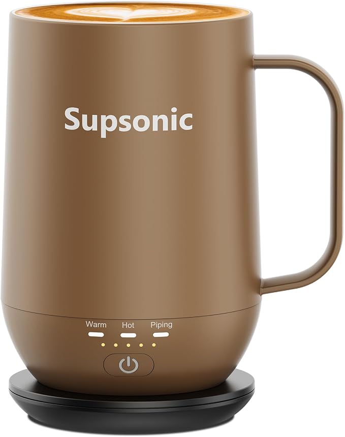 Supsonic - 16oz Self Heating Coffee Mug, Smart Heated Coffee Mug Faster Direct-Contact Heating Up to 149°F, Coffee Mug Warmer Set with Auto Shut-Off - Gifts for Men Women | S2 by Supsonic