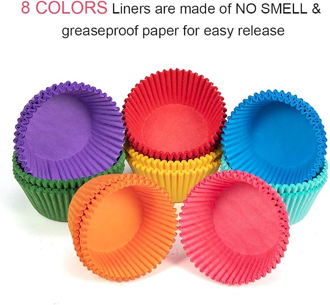 Bright Rainbow Standard Cupcake Liners Solid Colorful Paper Baking Cups 400-Count - Image 2