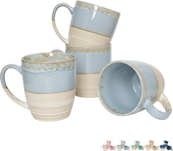 Bosmarlin Ceramic Coffee Mug Set of 4, 16 Oz, 5 Colors to Choose, Tea Cups, Dishwasher and Microwave Safe, Reactive Glaze (Light Blue) by Bosmarlin