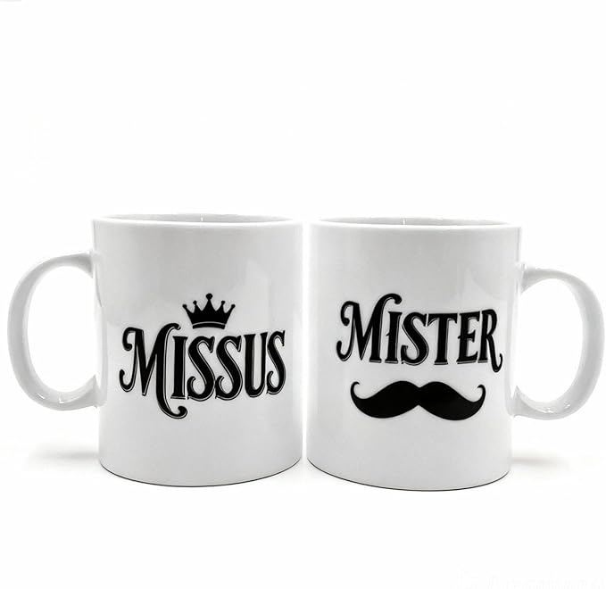 Porcelain Engagement Gifts For Couples, 11OZ Mister and Missus Mug Set of 2,Wedding Gifts for Couple, Bride and Groom Newlywed Bridal Shower, His Hers, Mr and Mrs, Christmas Day, Valentines by Unknown