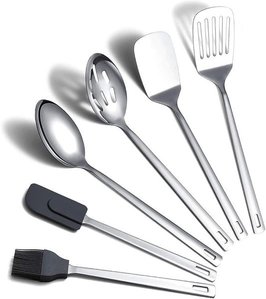 Cooking Spoon, Berglander 6 Pieces Spatula Set Stainless Steel, Metal Spatula, Serving Spoon, Kitchen Tools Set Non-Stick And Heat Resistant, Dishwasher Safe, Easy to Clean (6 Packs) by Berglander