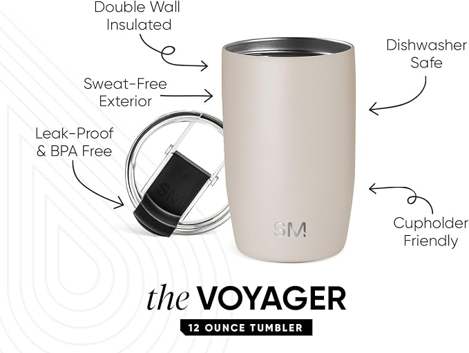Simple Modern Travel Coffee Mug with Lid | 12oz | Beige | Voyager Coffee Cup, Coffee Tumbler for Hot & Iced Drinks | Insulated Stainless Steel Travel Mug | Almond Birch - Image 2