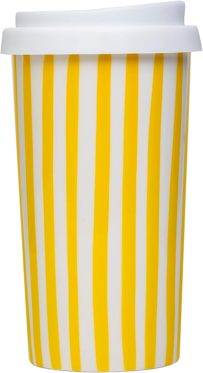 Ceramic Travel Mug with Lid (12 oz) – Cute Coffee Cup for Women & Men, Bright Aesthetic Travel Mug, Microwave & Dishwasher Safe, Fits Car Cup Holder (Yellow) - Image 3
