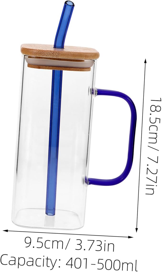 Clear Glass Tumbler with Lid and Straw High Temperature Resistant Transparent Cup for Coffee Milk Tea and Beverages Drinking Glass with Handle for Home Office and Party Use