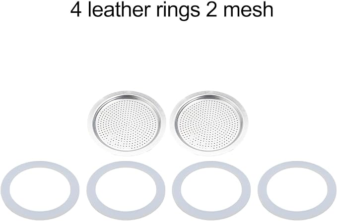 Moka Pot Replacement Parts Set with 2 Stainless Steel Filters and 4 Silicone Gasket Seals for 3 6 9 Cup Espresso Maker Coffee Accessories(9Cup) - Image 4