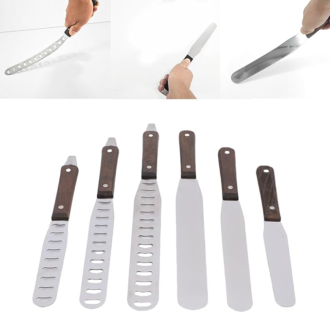 6Pcs Straight Icing Spatula Set, Cake Decorating Icing Spatula, Wooden Handle Frosting Spatulas and Cake Stripping Tool, for Baking Mixing, Smearing, Scratching