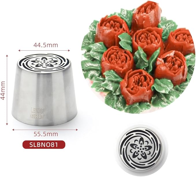 7 Pieces Stainless Steel Extra Large Russian Tulip Icing Tips Set, 5 XXL Russian Flower Piping Nozzles,1 Cleaning Brush,1 Small Leaf Tip for Cake Decorations,Flower Frosting Nozzles for Decorating