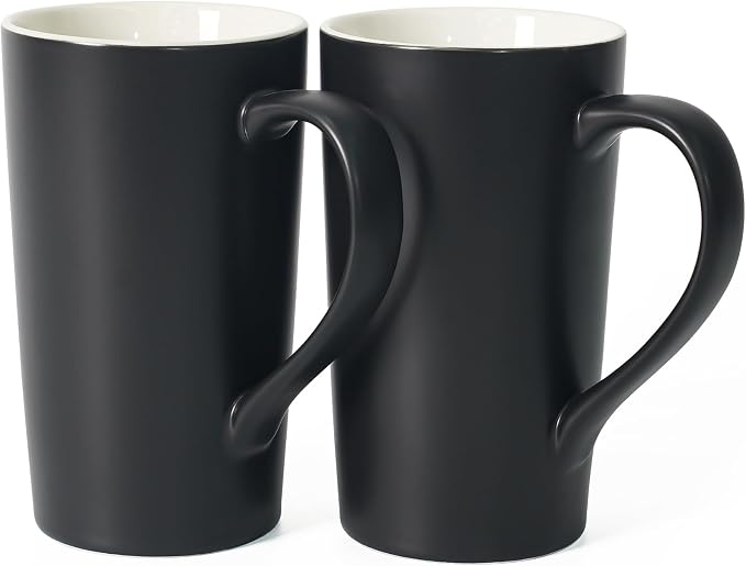 Number Pattern Simple Pure Large Milk Mug, Tall Black Ceramic Coffee Cup, 20 oz by Momugs