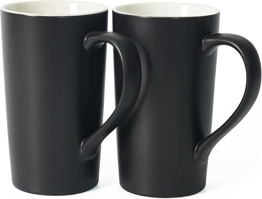 20 OZ Large Ceramic Coffee Mug Simple Pure Black Mug Set of 2 Plain Tall Milk Tea Coffee cups with Handle for Office Home as A Gift for Dad Mom Friends by Momugs