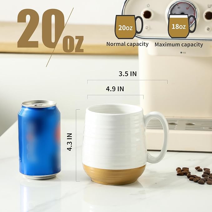 HASENSE Coffee Mug with Handle 20 oz,Large Ceramic Tea Cup for Men and Women, Mugs for Coffee, Tea, Hot Cocoa, Soup,Latte, Big Christmas Mug, Microwave Dishwasher Safe, White - Image 4