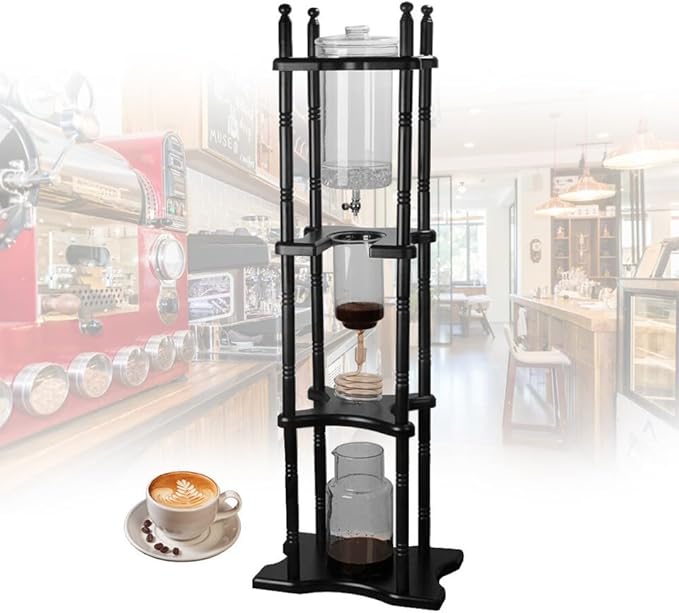 Cold Brew Coffee Maker, Ice Drip Coffee Tower 2500ml Glass Dutch Coffee Dripper, Manual Slow Drip Iced Coffee Pot with Solid Wood Frame & Reusable Filter, for Cafe, Bar, Party, Home Brewing