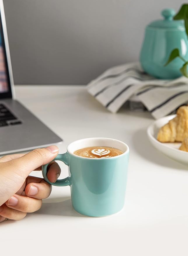 Sweese 3.5oz Porcelain Espresso Cups Set of 4, Mini Coffee Mugs Demitasse Cups - Turquoise - Image 7