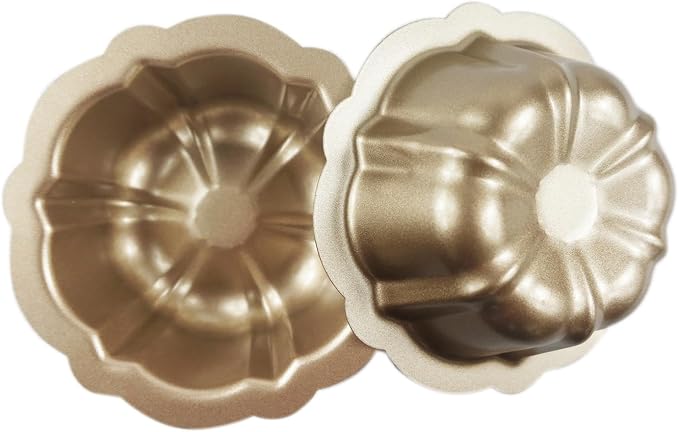 4 Inch Nonstick Mini Fluted Cake Pans, Pumpkin Baking Mold, Gold | 10 Pack Carbon Steel Fluted Tube Metal Round Cake Pan for Jello, Cupcake, Muffin, Brownie - Image 5
