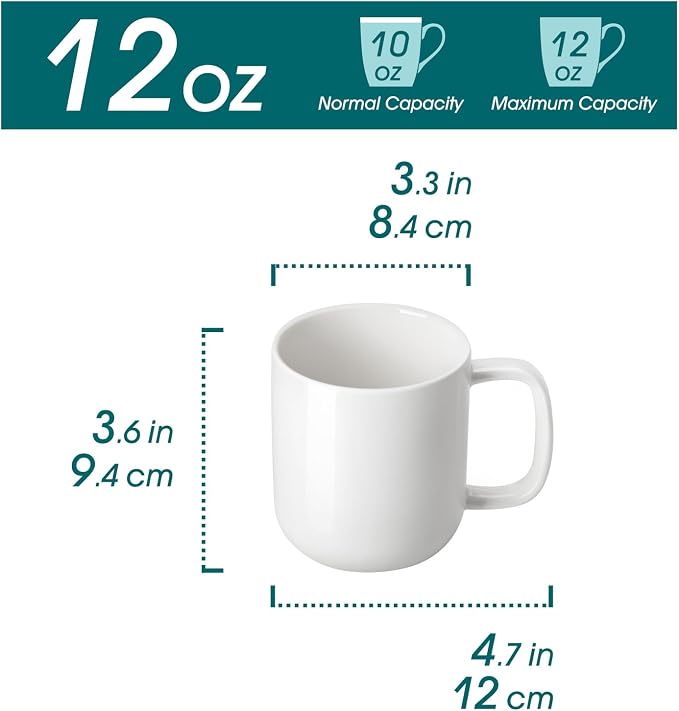 vancasso Porcelain Coffee Mugs Set, 12 oz Ceramic Coffee Cups for Latte Hot Tea Cappuccino Cocoa Milk Cups Set of 6, Dishwasher & Microwave Safe, White - Image 2